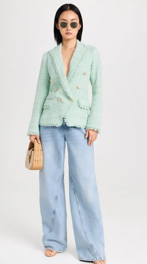 L'Agence Kenzie Fringe Blazer in Seafoam