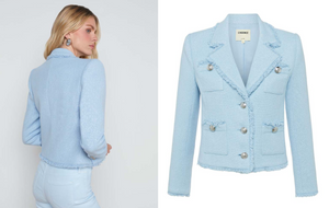 L'Agence Sylvia Metallic Tweed Jacket in Pale Blue