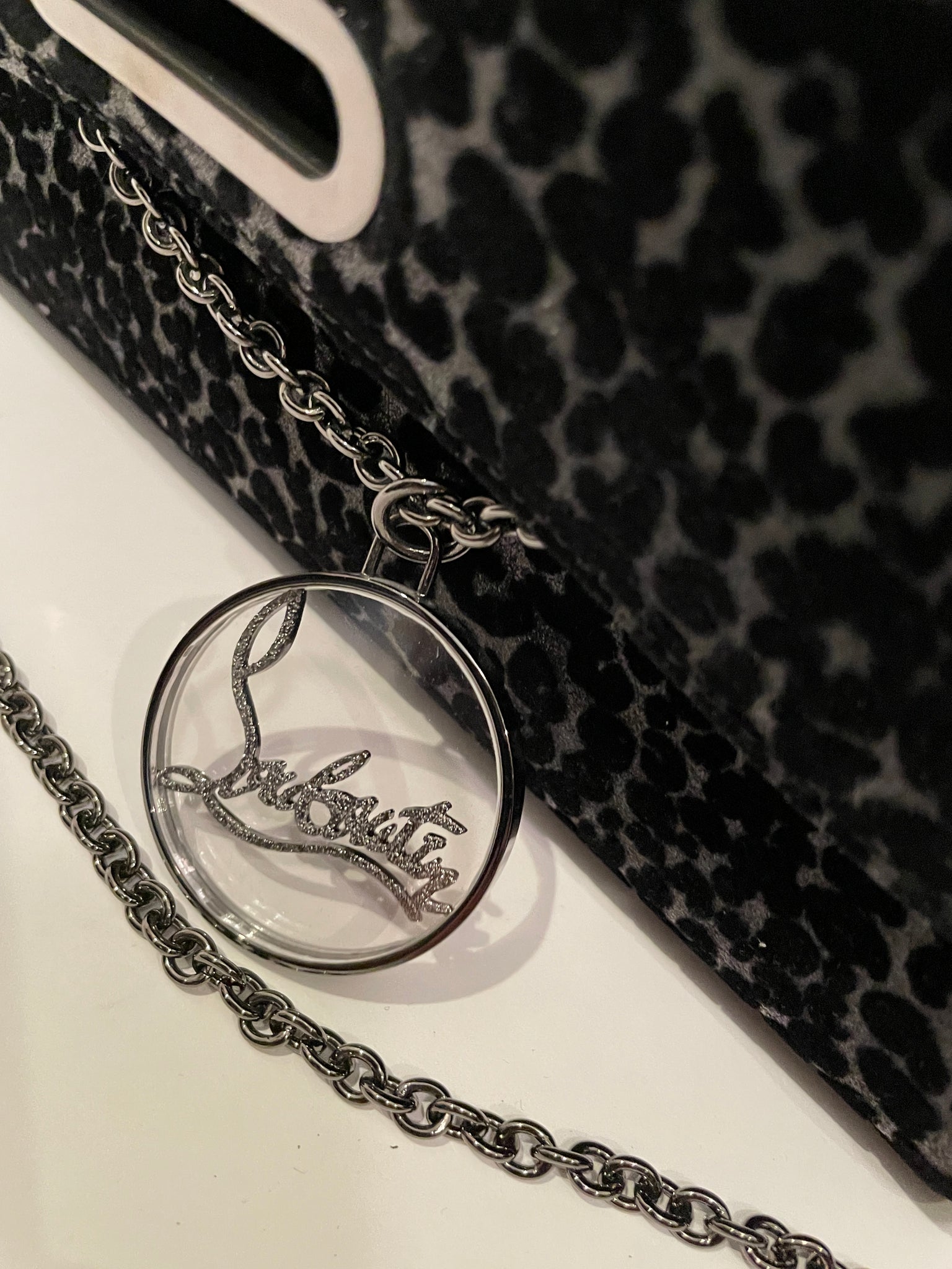 Christian Louboutin Velvet Leopard Glitter Chain Bag