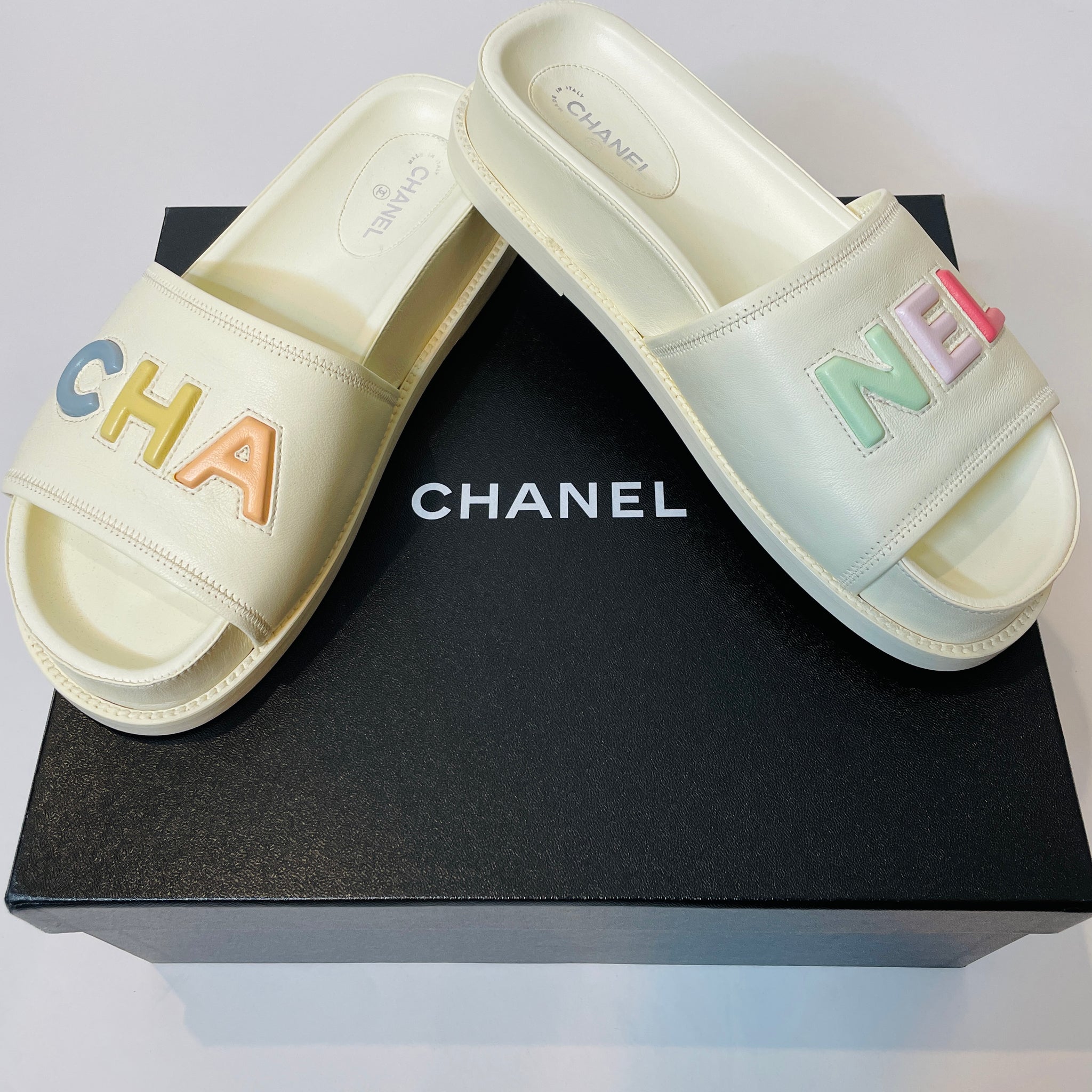 Chanel Lambskin Multicolor Slides Spring ‘22