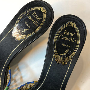 Rene Caovilla Multicolor Open Toe Mule Slides