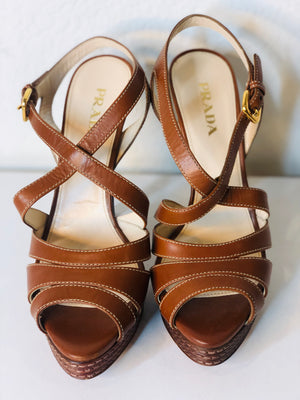 Prada Strappy Brown Leather Sandals Size 39