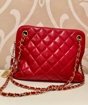 Vintage Chanel Red Quilted Shoulder Bag